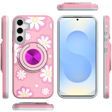 For Samsung S25+/S24+ Case Printed Magnetic Bling Ring Stand + Tempered Glass