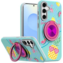 For Samsung S25+/S24+ Case Printed Magnetic Bling Ring Stand + Tempered Glass