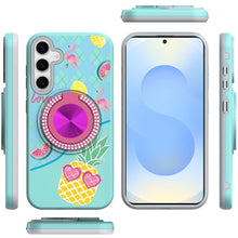 For Samsung S25+/S24+ Case Printed Magnetic Bling Ring Stand + Tempered Glass