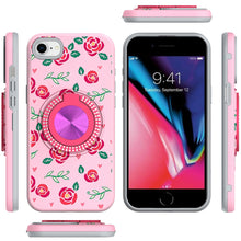 For iPhone SE 3/SE 2 iPhone 8/7 Case Printed Bling Ring Stand + Tempered Glass