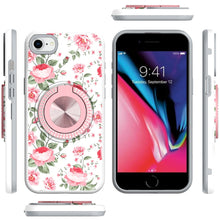 For iPhone SE 3/SE 2 iPhone 8/7 Case Printed Bling Ring Stand + Tempered Glass