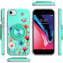 For iPhone SE 3/SE 2 iPhone 8/7 Case Printed Bling Ring Stand + Tempered Glass