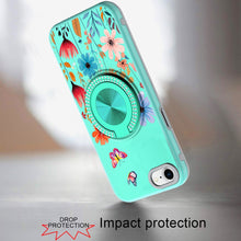 For iPhone SE 3/SE 2 iPhone 8/7 Case Printed Bling Ring Stand + Tempered Glass