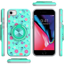 For iPhone SE 3/SE 2 iPhone 8/7 Case Printed Bling Ring Stand + Tempered Glass
