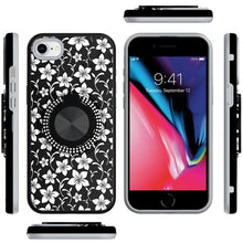 For iPhone SE 3/SE 2 iPhone 8/7 Case Printed Bling Ring Stand + Tempered Glass