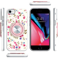 For iPhone SE 3/SE 2 iPhone 8/7 Case Printed Bling Ring Stand + Tempered Glass