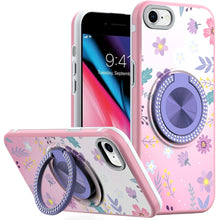 For iPhone SE 3/SE 2 iPhone 8/7 Case Printed Bling Ring Stand + Tempered Glass
