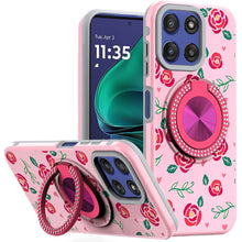 For Moto G Stylus 2025 Case Printed Magnetic Bling Ring Stand + Tempered Glass
