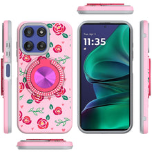For Moto G Stylus 2025 Case Printed Magnetic Bling Ring Stand + Tempered Glass