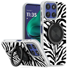For Moto G Stylus 2025 Case Printed Magnetic Bling Ring Stand + Tempered Glass