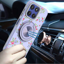 For Moto G Stylus 2025 Case Printed Magnetic Bling Ring Stand + Tempered Glass