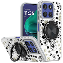 For Moto G Stylus 2025 Case Printed Design with Bling 360 Stand + Tempered Glass