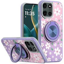 For Moto G Stylus 2025 Case Printed Magnetic Bling Ring Stand + Tempered Glass