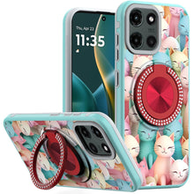 For Moto G Stylus 2025 Case Printed Magnetic Bling Ring Stand + Tempered Glass