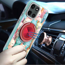 For Moto G Stylus 2025 Case Printed Magnetic Bling Ring Stand + Tempered Glass