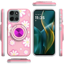 For Moto G Stylus 2025 Case Printed Magnetic Bling Ring Stand + Tempered Glass