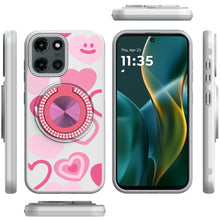 For Moto G Stylus 2025 Case Printed Magnetic Bling Ring Stand + Tempered Glass
