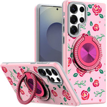 For Samsung S25 Ultra Case Printed Magnetic Bling Ring Stand + Tempered Glass