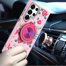 For Samsung S25 Ultra Case Printed Magnetic Bling Ring Stand + Tempered Glass