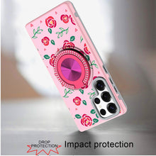 For Samsung S25 Ultra Case Printed Magnetic Bling Ring Stand + Tempered Glass