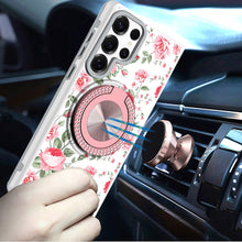 For Samsung S25 Ultra Case Printed Magnetic Bling Ring Stand + Tempered Glass