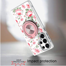 For Samsung S25 Ultra Case Printed Magnetic Bling Ring Stand + Tempered Glass