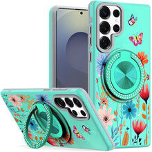 For Samsung S25 Ultra Case Printed Magnetic Bling Ring Stand + Tempered Glass