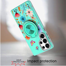 For Samsung S25 Ultra Case Printed Magnetic Bling Ring Stand + Tempered Glass