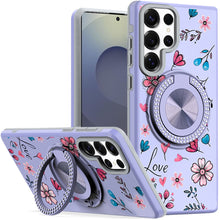 For Samsung S25 Ultra Case Printed Magnetic Bling Ring Stand + Tempered Glass