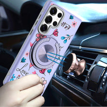 For Samsung S25 Ultra Case Printed Magnetic Bling Ring Stand + Tempered Glass