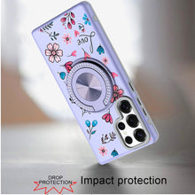 For Samsung S25 Ultra Case Printed Magnetic Bling Ring Stand + Tempered Glass