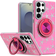 For Samsung S25 Ultra Case Printed Magnetic Bling Ring Stand + Tempered Glass
