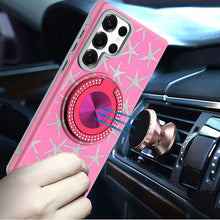 For Samsung S25 Ultra Case Printed Magnetic Bling Ring Stand + Tempered Glass