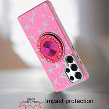 For Samsung S25 Ultra Case Printed Magnetic Bling Ring Stand + Tempered Glass