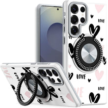For Samsung S25 Ultra Case Printed Magnetic Bling Ring Stand + Tempered Glass