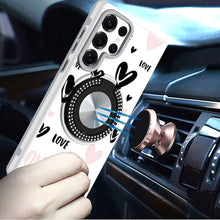 For Samsung S25 Ultra Case Printed Magnetic Bling Ring Stand + Tempered Glass
