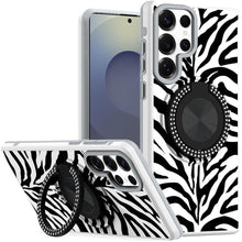 For Samsung S25 Ultra Case Printed Magnetic Bling Ring Stand + Tempered Glass