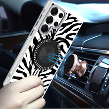 For Samsung S25 Ultra Case Printed Magnetic Bling Ring Stand + Tempered Glass