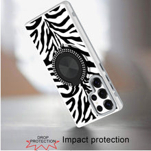 For Samsung S25 Ultra Case Printed Magnetic Bling Ring Stand + Tempered Glass