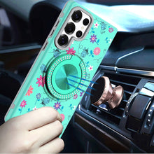 For Samsung S25 Ultra Case Printed Magnetic Bling Ring Stand + Tempered Glass