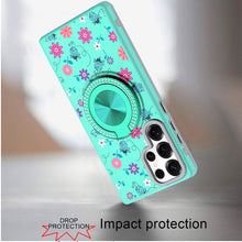 For Samsung S25 Ultra Case Printed Magnetic Bling Ring Stand + Tempered Glass
