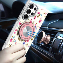 For Samsung S25 Ultra Case Printed Magnetic Bling Ring Stand + Tempered Glass