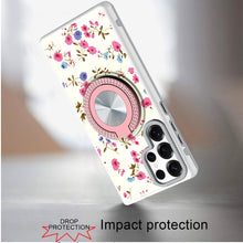 For Samsung S25 Ultra Case Printed Magnetic Bling Ring Stand + Tempered Glass