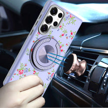 For Samsung S25 Ultra Case Printed Magnetic Bling Ring Stand + Tempered Glass