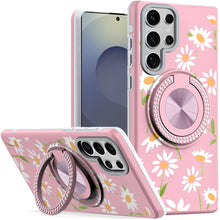 For Samsung S25 Ultra Case Printed Magnetic Bling Ring Stand + Tempered Glass