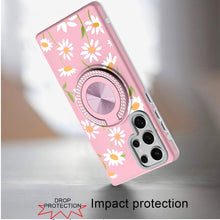 For Samsung S25 Ultra Case Printed Magnetic Bling Ring Stand + Tempered Glass