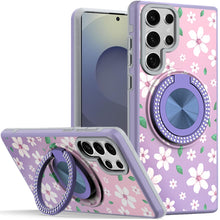 For Samsung S25 Ultra Case Printed Magnetic Bling Ring Stand + Tempered Glass