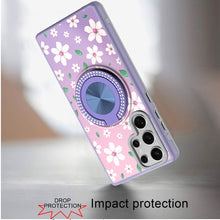For Samsung S25 Ultra Case Printed Magnetic Bling Ring Stand + Tempered Glass