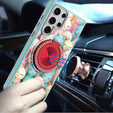 For Samsung S25 Ultra Case Printed Magnetic Bling Ring Stand + Tempered Glass