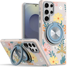 For Samsung S25 Ultra Case Printed Magnetic Bling Ring Stand + Tempered Glass